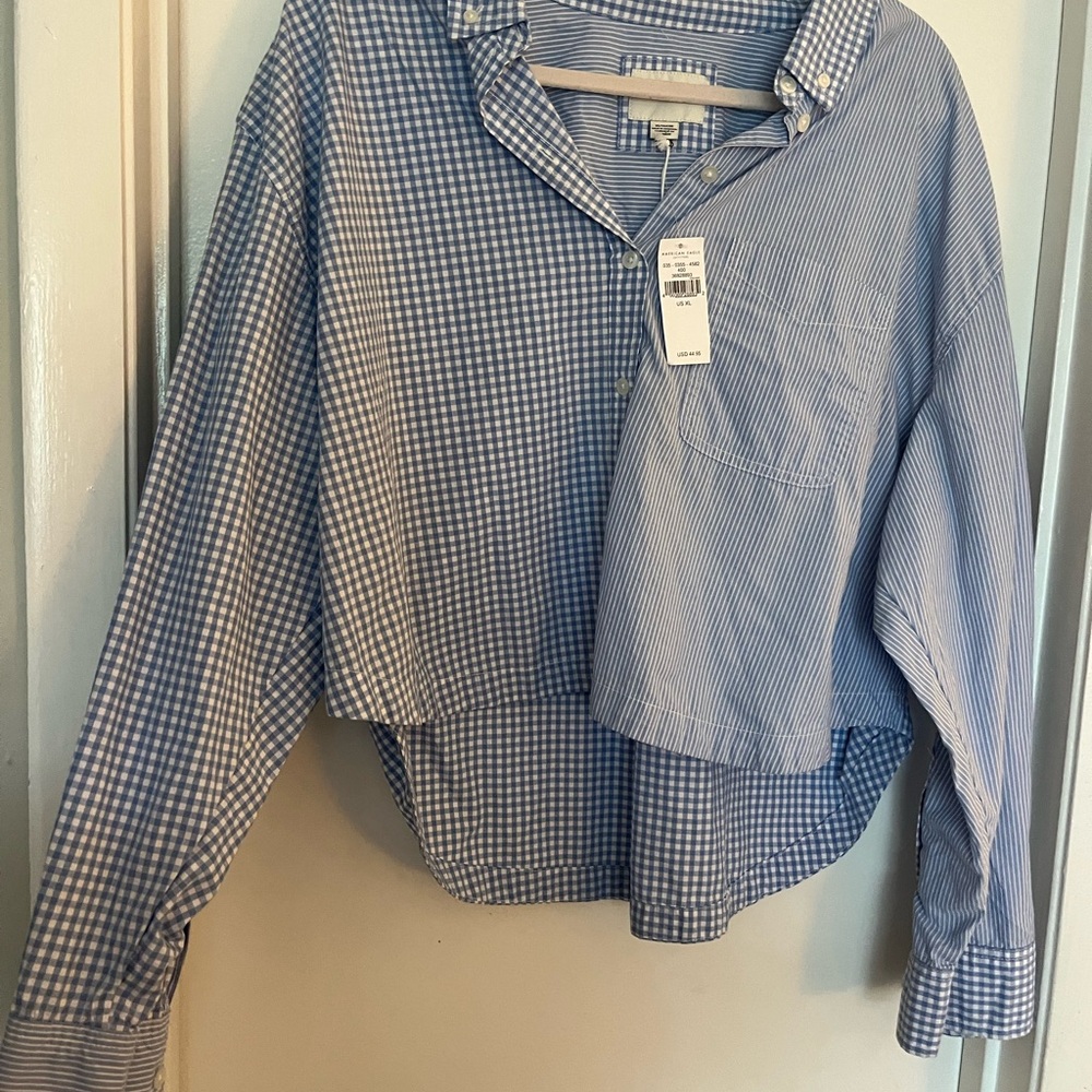 American Eagle Outfitters Striped Blue Shirt